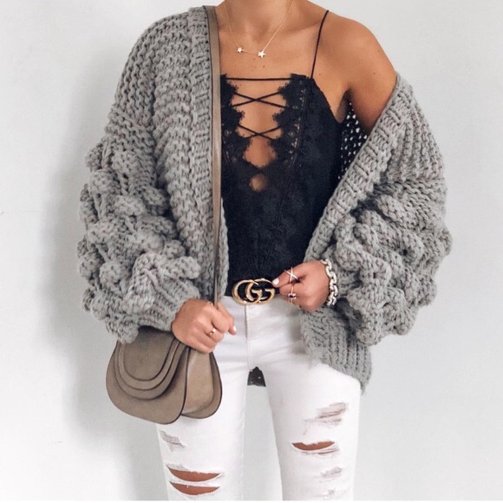 Pom Pom Sleeve Cardigan